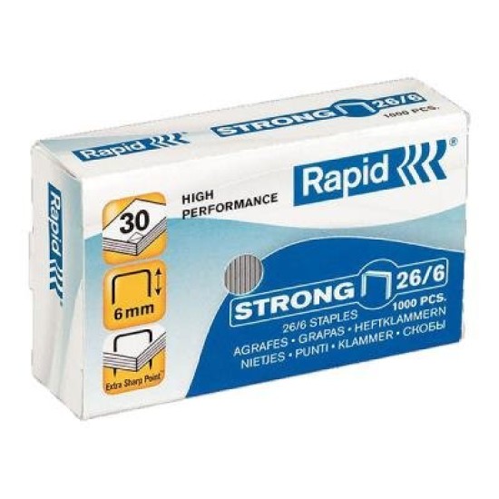 RAPID STAPLES 26/6MM BX1000 STRONG