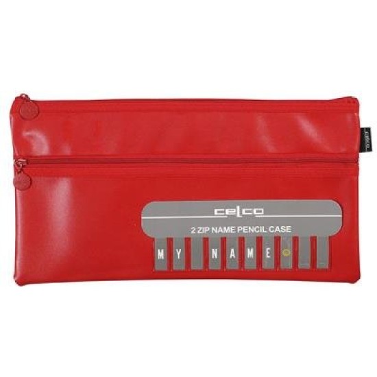 CELCO PENCIL CASE NAME RED 2 ZIP LGE