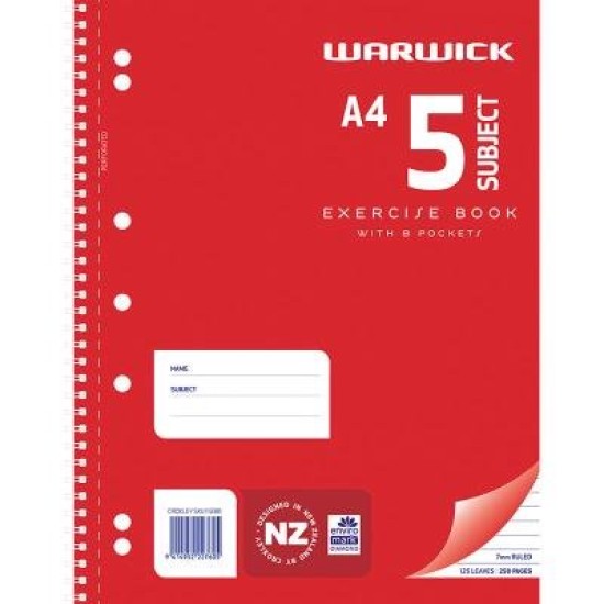 Warwick Exercise Book Spiral 3 Subject 150 Leaf A4 Ruled 7mm