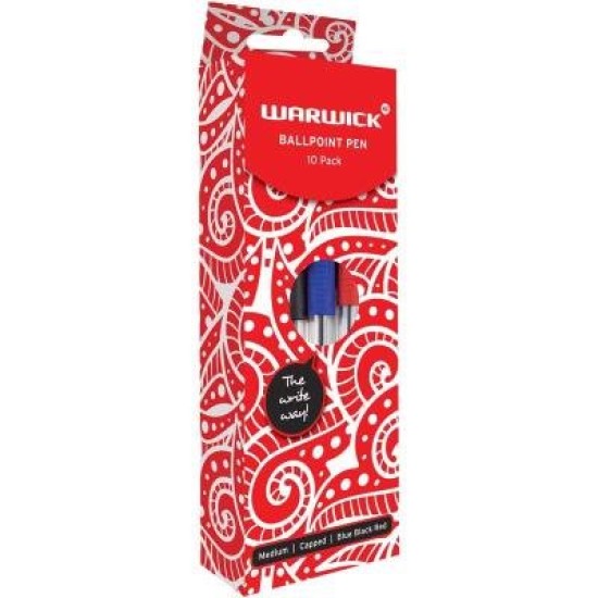 Warwick Pen Rollerball Capped Medium Blue Black Red 3 Pack
