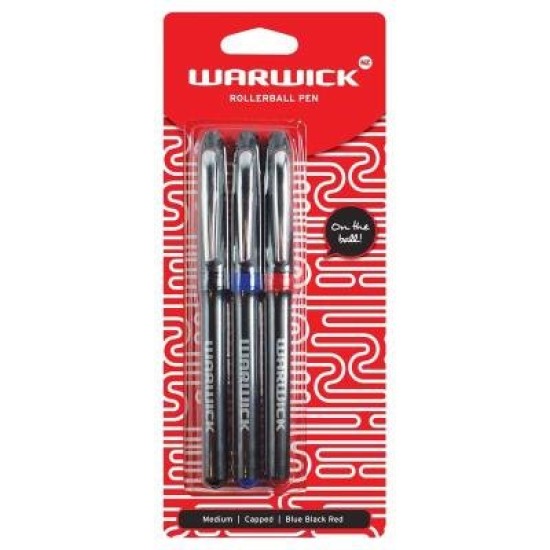Warwick Pen Rollerball Capped Medium Blue 3 Pack