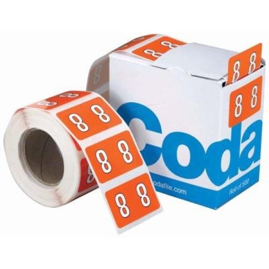 Codafile Label Numeric 8 25mm Roll 500