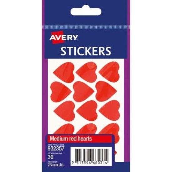 Avery Label Hearts Red Medium 30 Pack
