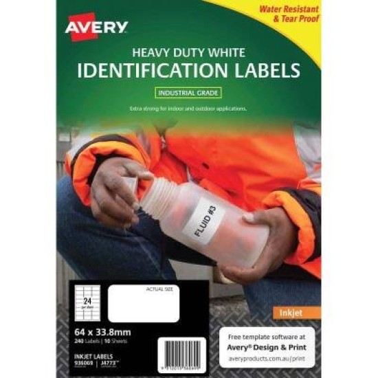 Avery Heavy Duty ID Label J4773 White 24 Up 10 Sheets Inkjet 64x33.8mm