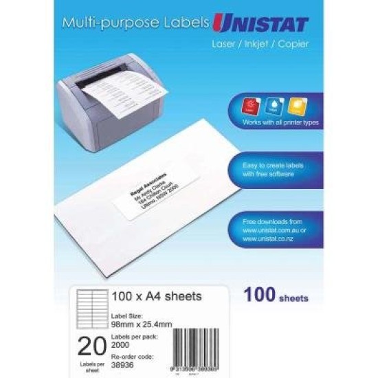 Unistat Label DL 20 Up 98x25.4 FSC Mix Credit 100 Pack