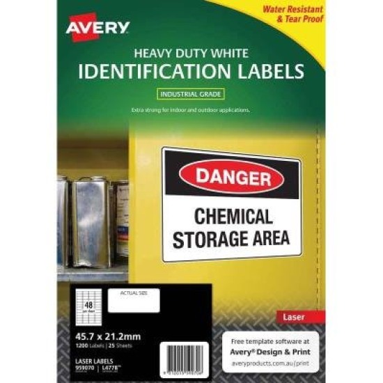 Avery Heavy Duty ID Label L4778 White 48 Up 25 Sheets Laser 45.7x21.2mm
