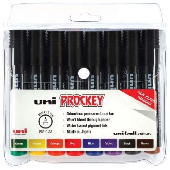 Uni Prockey Marker 1.2mm Bullet Tip 8 Pack Assted PM-122