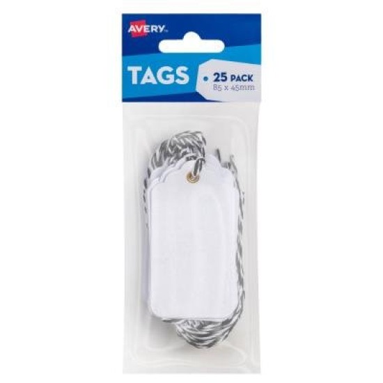 Avery White Scallop Tags - 85x45mm w-string 25 pack