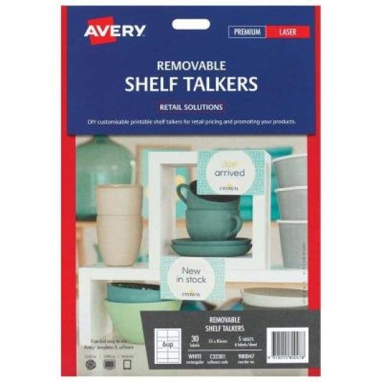 Avery Shelf Talkers C32301 Removable 55x85mm 6up 5 Sheets Laser