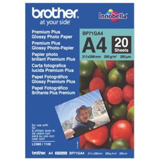 BROTHER PAPER BP71GA4 A4 PHOTO 260GSM 20 SHEETS