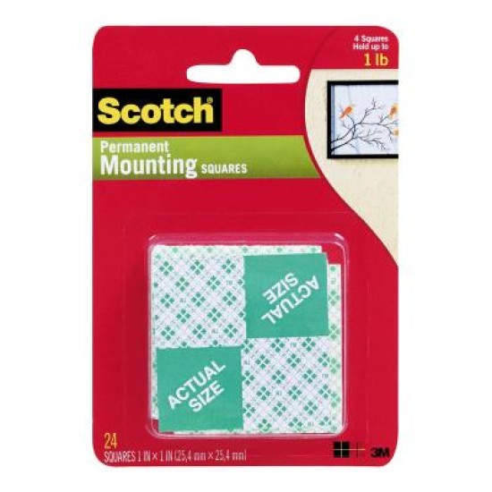 Scotch Indoor Mounting Squares 111S-SQ-24 25mm, Pack of 24
