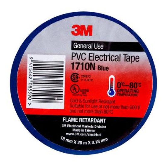 3M Electrical Tape 1710N-BU PVC 18mm x 20m Blue