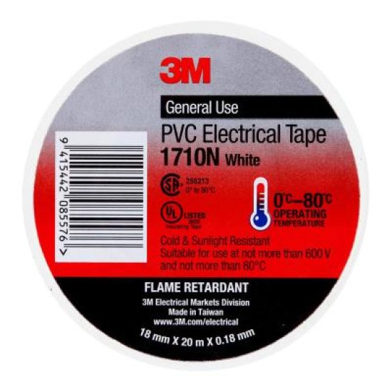 3M Electrical Tape 1710N-WH PVC 18mm x 20m White