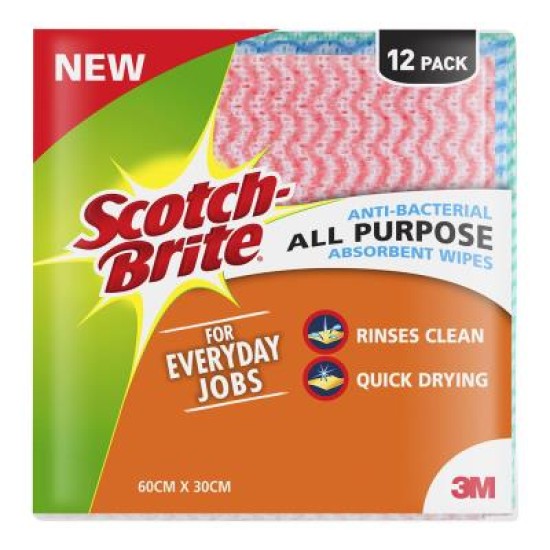 Scotch-Brite Antibacterial All Purpose Wipes, Pack of 12
