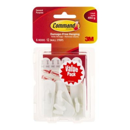 Command Hook 17002-6 Small White, Pack of 6