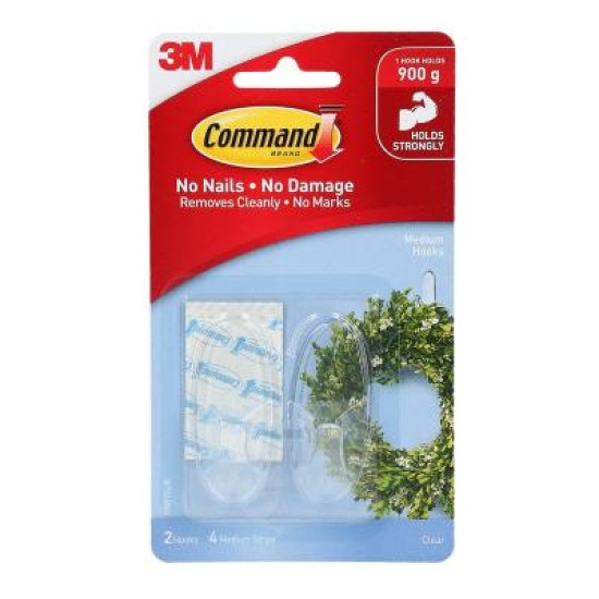 Command Hook 17091CLR Medium Clear, Pack of 2