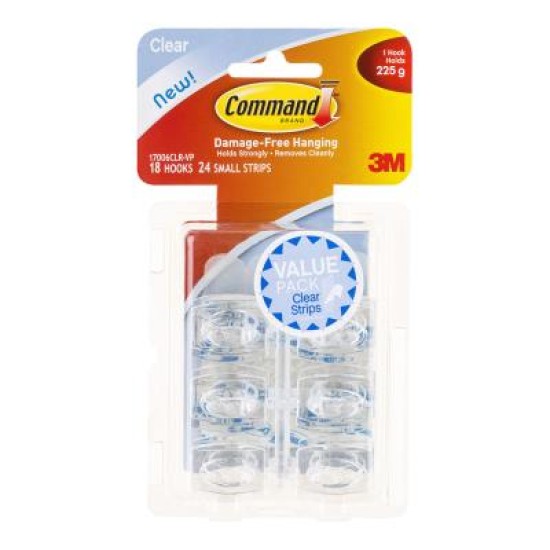 Command Hook 17006CLR-VP Mini Clear Value, Pack of 18