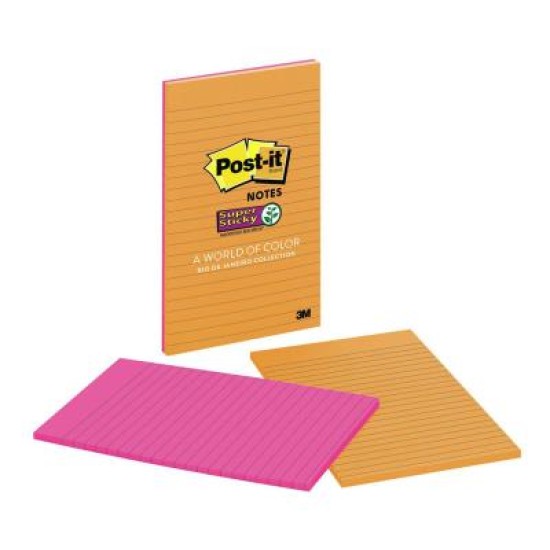 Post-it Super Sticky Lined Notes 5845-SS 127x203mm Rio, Pack of 2