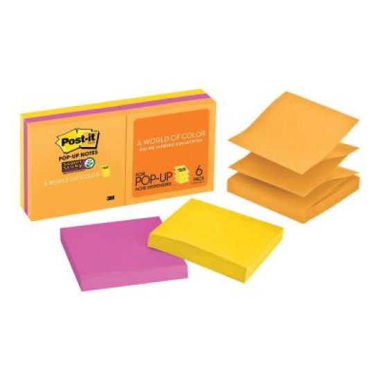 Post-it Super Sticky Pop-Up Notes R330-6SSUC 76x76mm Rio, Pack of 6