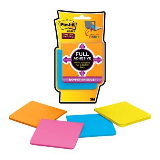 Post-it Super Sticky Full Adhesive Notes F330-4SSAU 76x76mm Rio, Pack of 4