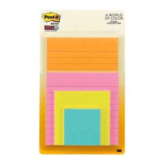 Post-it Super Sticky Notes 4622-SSMIA Assorted Miami Combo Pack