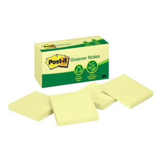 Post-it Greener Notes 654-RP 76x76mm Yellow, Pack of 12