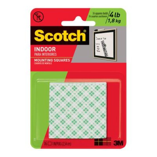 Scotch Mounting Squares 111S-SQ-16 Indoor 25mm, Pack of 16