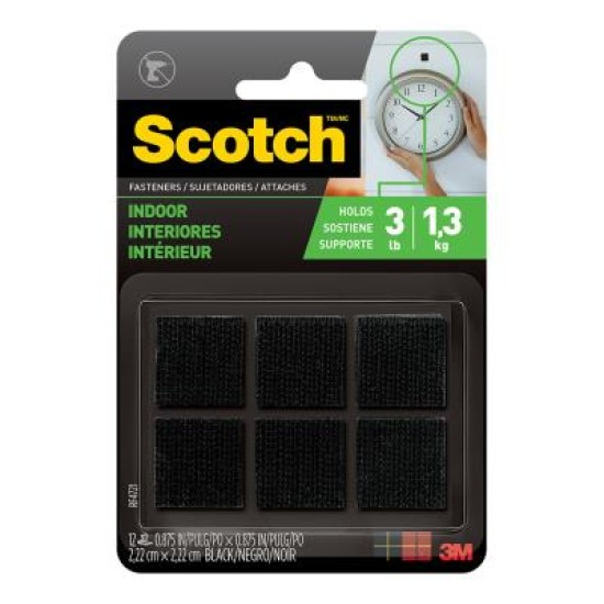 Scotch Fastener Indoor RF4721 22x22mm Black, Pack of 6 Sets