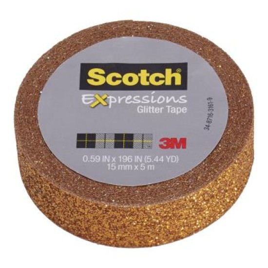 Scotch Expressions Glitter Washi Tape C514-ORG 15mm x 5m Bright Orange