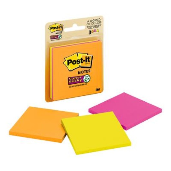 Post-it Super Sticky Notes 3321-SSAU 76x76mm Rio, Pack of 3