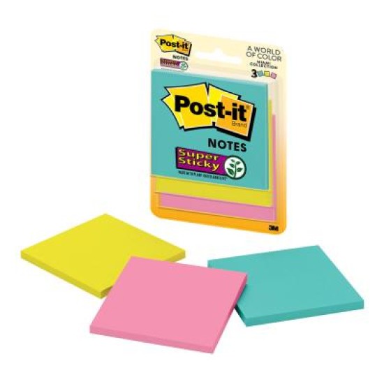 Post-it Super Sticky Notes 3321-SSMIA 76x76mm Miami, Pack of 3