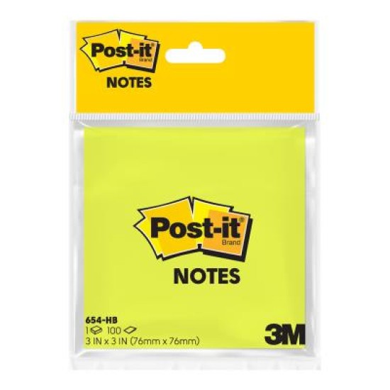 Post-it Notes 654-HB-1 Lime 76mm x 76mm Retail Pk/100 Sheets