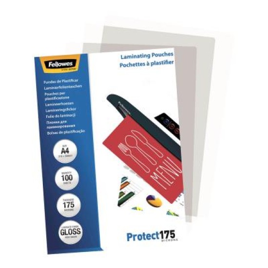 Fellowes Laminating Pouches A4 Gloss 175 Micron, Pack of 100
