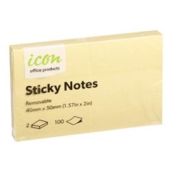 Icon Sticky Notes 40mm x 50mm Yellow 2 Pack