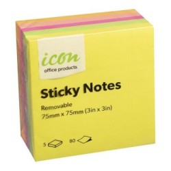Icon Sticky Notes 75mm x 75mm Neon 5 Pack