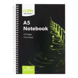 Icon Spiral Notebook A5 Soft cover 120 pg 70% Rec