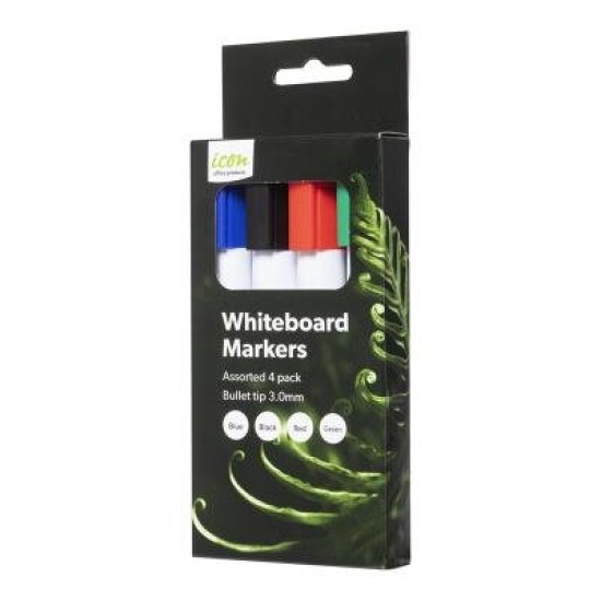 Icon Whiteboard Marker Bullet Tip Asst, Pack of 4