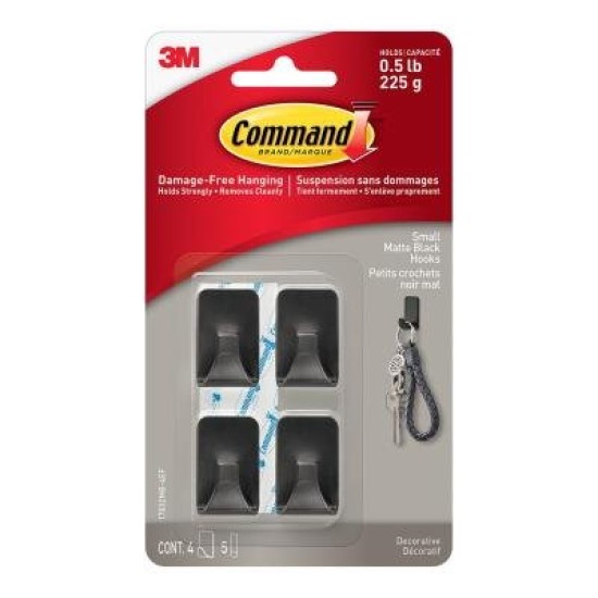 Command Hook 17032MB Small Matte Black, Pack of 4