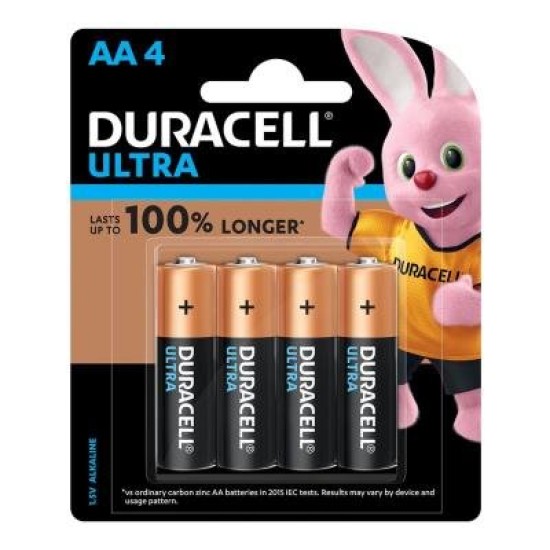 Duracell Ultra Alkaline AA Battery, Pack of 4