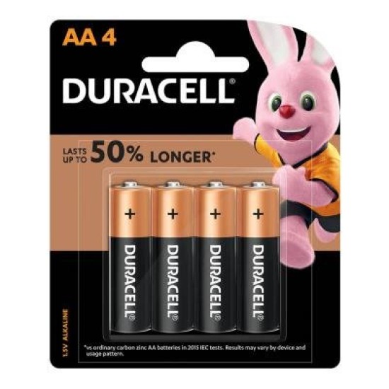 Duracell Coppertop Alkaline AA Battery, Pack of 4