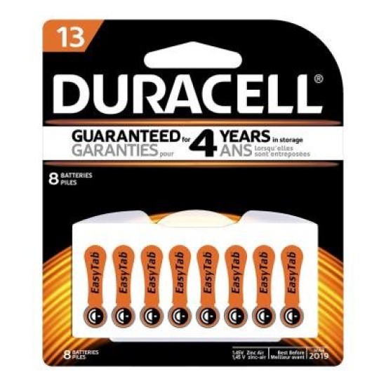 Duracell Hearing Aid 13 Battery, Pack of 8