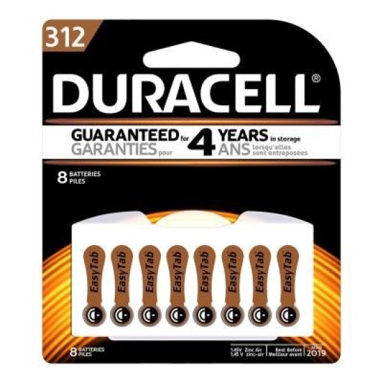Duracell Hearing Aid 312 Battery, Pack of 8