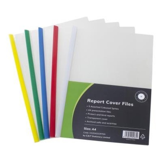 OSC Report Cover Clear A4 Assorted Spine, Pack of 5