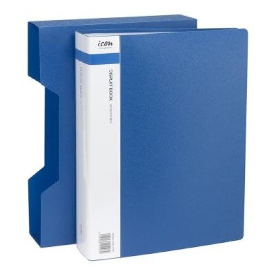 Icon Display Book A4 with Insert Spine 100 Pocket with Case Blue
