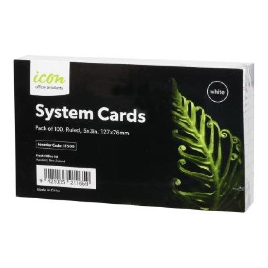 Icon System Cards Ruled 5x3 White, Pack of 100