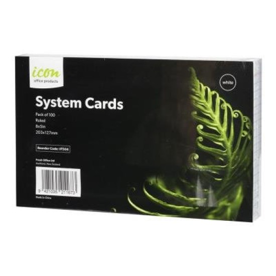 Icon System Cards Ruled 8x5 White, Pack of 100