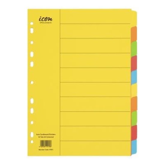 Icon Cardboard Dividers 10 Tab Coloured