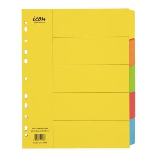 Icon Cardboard Dividers Extra Wide 5 Tab Coloured