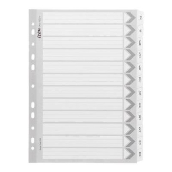 Icon Cardboard Indices with Reinforced Tabs Jan-Dec White