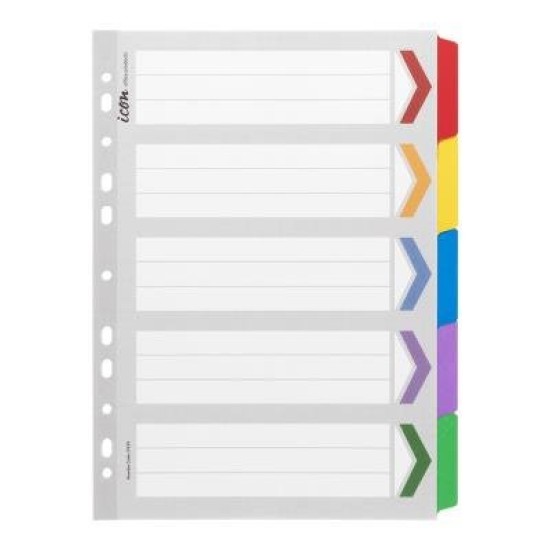 Icon Cardboard Dividers with Reinforced Tabs 5 Tab Coloured